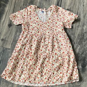 Old Navy Cream Midi Dress with Orange & Pink Floral Print